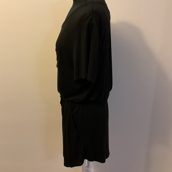 4. Cha Sor Black Shirt Dress Drawstring Waist Short Sleeve Keyhole Back Size M - Picture 6 of 8
